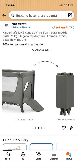 Cuna de Viaje Kinderkraft Joy 2 Gris