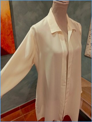 Camisa Larga Vintage Y2K Túnica Blanca Fluida T. L