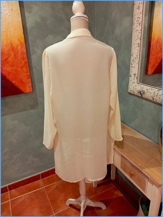 Camisa Larga Vintage Y2K Túnica Blanca Fluida T. L
