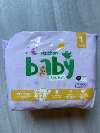 22 Pañales Talla 1 (2-5kg) Auchan Baby