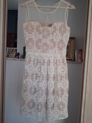 Vestido encaje Tintoretto blanco y rosa