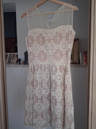 Vestido encaje Tintoretto blanco y rosa