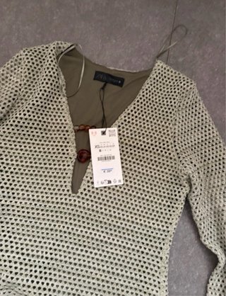 Vestido Zara Crochet Manga Larga Verde Talla XS