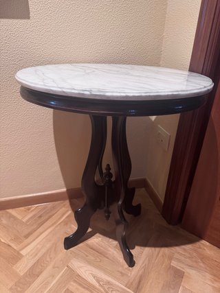 Mesa auxiliar madera y mármol antigua