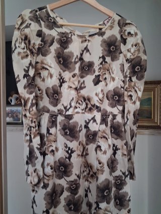 Vestido Seda Beige/Marrón Talla 2