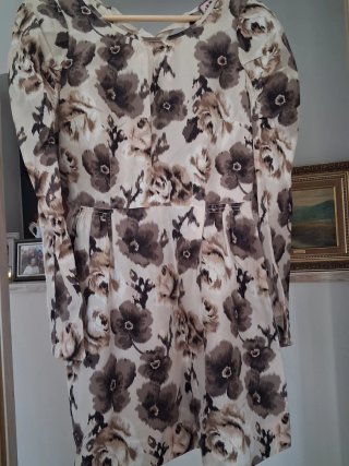 Vestido Seda Beige/Marrón Talla 2