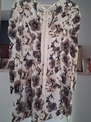 Vestido Seda Beige/Marrón Talla 2