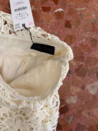 Falda Zara Crochet Seda Cruda Talla L