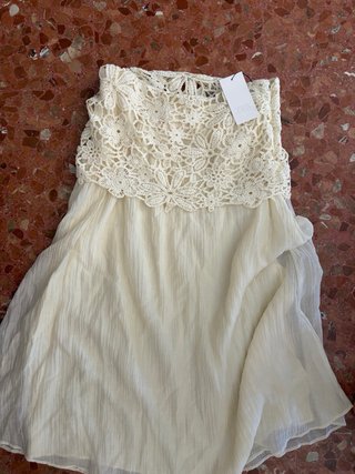 Falda Zara Crochet Seda Cruda Talla L