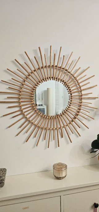 Specchio Sole in Rattan Bohémien Decorativo