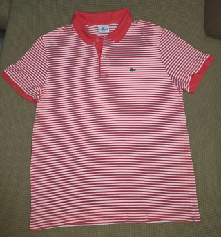 Polo Lacoste Rayas Naranja y Blancas