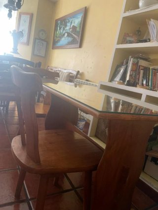 Mesa de comedor madera y cristal