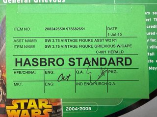 Star Wars VC17 Grievous Hasbro Green Tag RARO