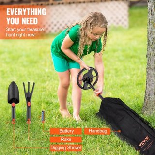 Detector de Metales para Niños, Bobina de Búsqueda Impermeable de 15.2 cm con Pantalla LCD, Detector de Oro Ajustable de 66 cm - 91.4 cm, Mango de Fibra de Carbono Ligero para Detectar Monedas de ...