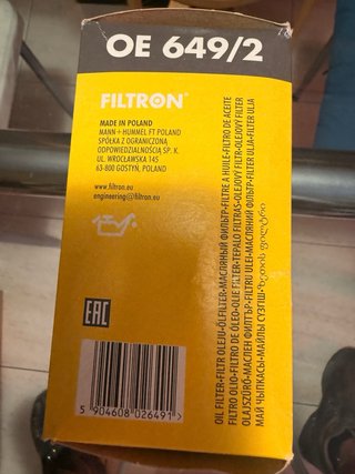 Filtro de Aceite FILTRON OE 649/2 Nuevo