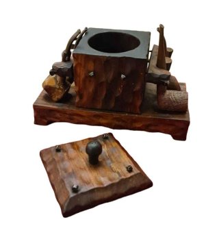 Set Fumo Antico Legno Intagliato Portapipe