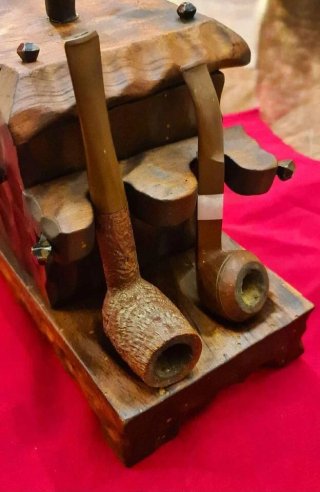 Set Fumo Antico Legno Intagliato Portapipe