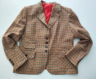Blazer Lana Cuadros Clásico Beige Naranja