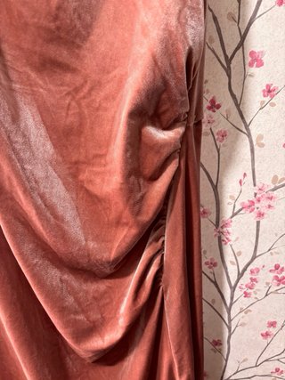 Vestido rosa de terciopelo con detalle dorado