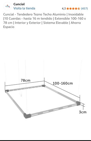 Tendedero Techo Aluminio Cuncial 16m