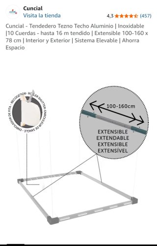 Tendedero Techo Aluminio Cuncial 16m