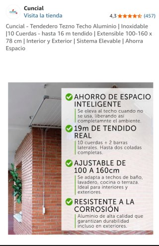 Tendedero Techo Aluminio Cuncial 16m