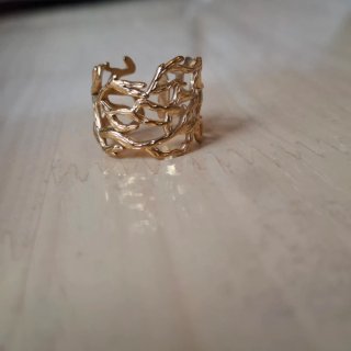 Anillo Acero Dorado Diseño Ramas
