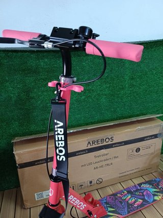 Arebos City Scooter Pedal Scooter Regulable, Rojo