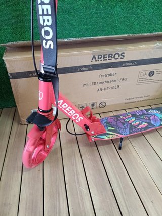 Arebos City Scooter Pedal Scooter Regulable, Rojo