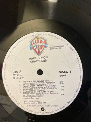 PAUL SIMON “Graceland” Lp. VG+/VG+