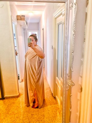 Vestudo kaftan lamé rosa y plata Talla 54