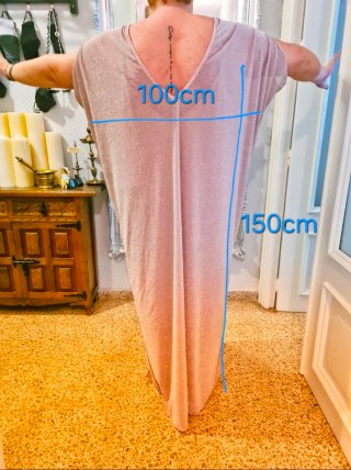 Vestudo kaftan lamé rosa y plata Talla 54