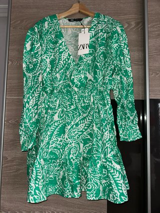 Vestido Zara Verde Estampado Talla XXL