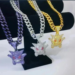 Collar Gengar Diamantado Plateado