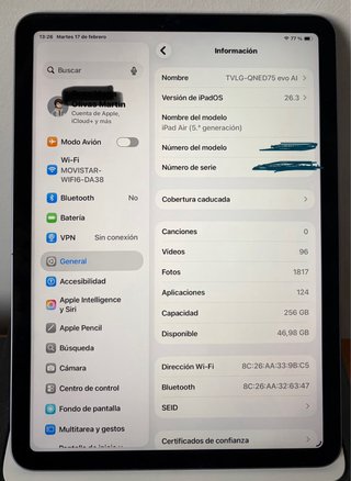 iPad Air 5 (M1) 256GB WiFi Púrpura Impecable