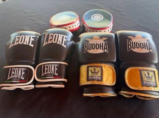Guantes de boxeo y kick boxing Leone y Buddha 12oz