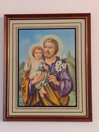 Cuadro San José Niño Jesús Lámina Marco Madera