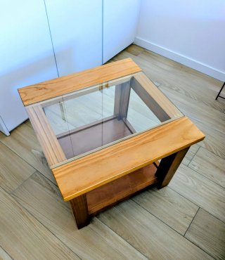 Mesa auxiliar madera maciza y cristal