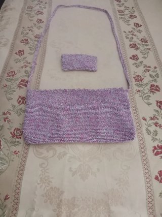 Bolso y monedero crochet rosa y morado