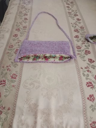 Bolso y monedero crochet rosa y morado