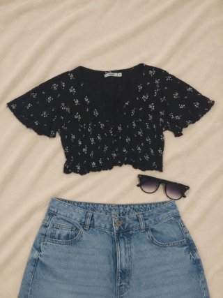 Inside blusa top con botones negra
