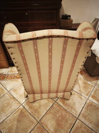 Sillón vintage tela beige y rosa