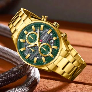 Reloj CURREN Hombre Dorado y Verde