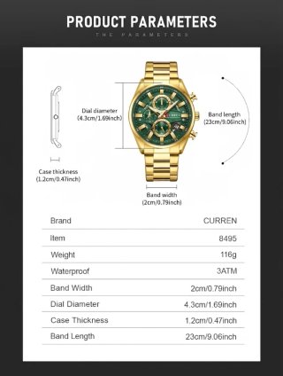 Reloj CURREN Hombre Dorado y Verde