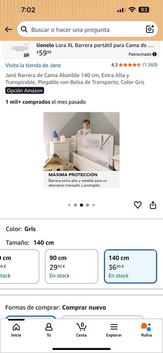 Barrera de Cama Jané 140 cm Gris