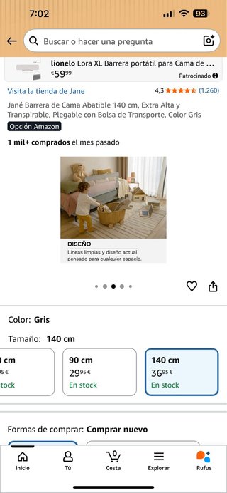 Barrera de Cama Jané 140 cm Gris
