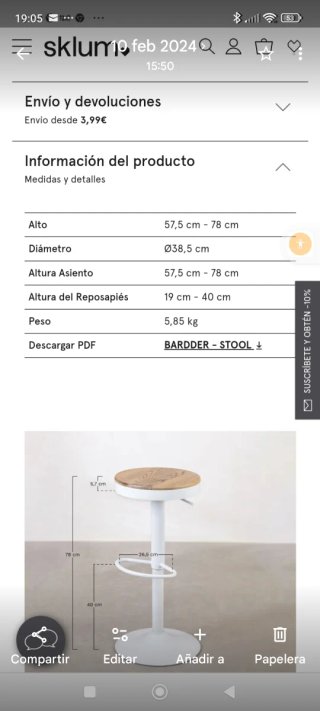 Taburete Sklum Regulable Madera y Metal