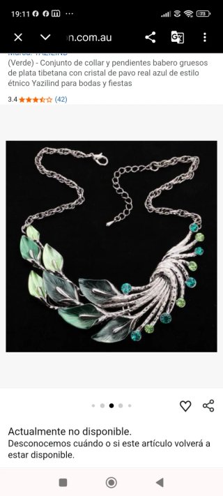 Collar babero plata tibetana cristales pavo real