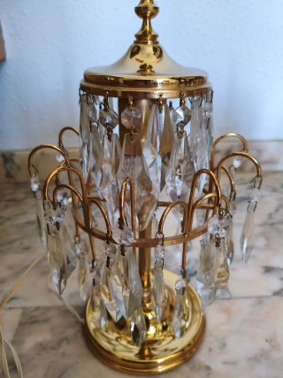 Juego Lámparas Techo y Mesita Oro Cristal Strass