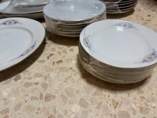 Vajilla de porcelana con detalles dorados 12pax